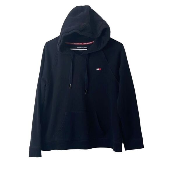 Tommy Hilfiger Women's Sports Hoodie Sweatshirt Kangaroo Pockets Black Medium - Picture 1 of 7